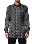 Multicolor Patterned Collared Gold Men Dress Shirt Silk