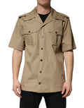 Brown Pin Up Short Sleeves Men Casual Shirt Cotton