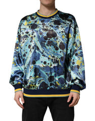 Men's Marble Print Crewneck Sweatshirt Multicolor Polyester Sweatshirts