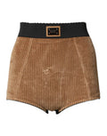 Women's Brown Cotton High Waisted Hot Pants Shorts Cotton+elastane+polyamide