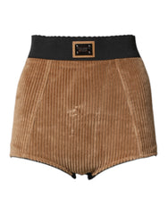 Women's Brown Cotton High Waisted Hot Pants Shorts Cotton+elastane+polyamide