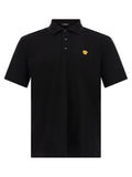 Versace Medusa Logo Embroidered Cotton Piqué Polo Shirt — Black