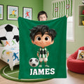 Manta personalizada con nombre y número de futbolista de dibujos animados para niños Regalo de cumpleaños para niños y niñas amantes del fútbol