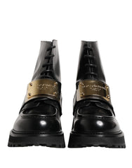 Men's Black Leather Dg Plaque Lace Up Boots Shoes