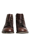 Brown Lace Up Short Ankle Boots Men Shoes Leather