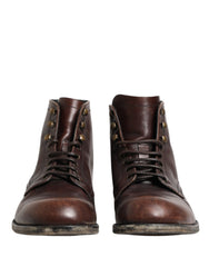 Brown Lace Up Short Ankle Boots Men Shoes Leather