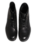 Black Lace Up Short Ankle Boots Men Shoes Leather