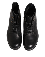 Black Lace Up Short Ankle Boots Men Shoes Leather