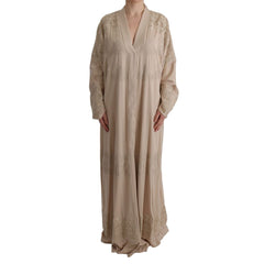 Women's Beige Silk Full-Length Jacket Clothing
