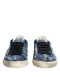 Men's Blue Distressed Denim Low Top Sneakers Shoes
