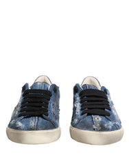 Men's Blue Distressed Denim Low Top Sneakers Shoes