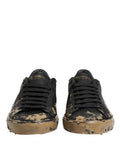 Men's Black Portofino Mud Effect Low Top Sneakers Shoes And Brown Leather