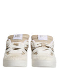 Men's White Beige Faux Shearling Low Top Sneakers Shoes Leather