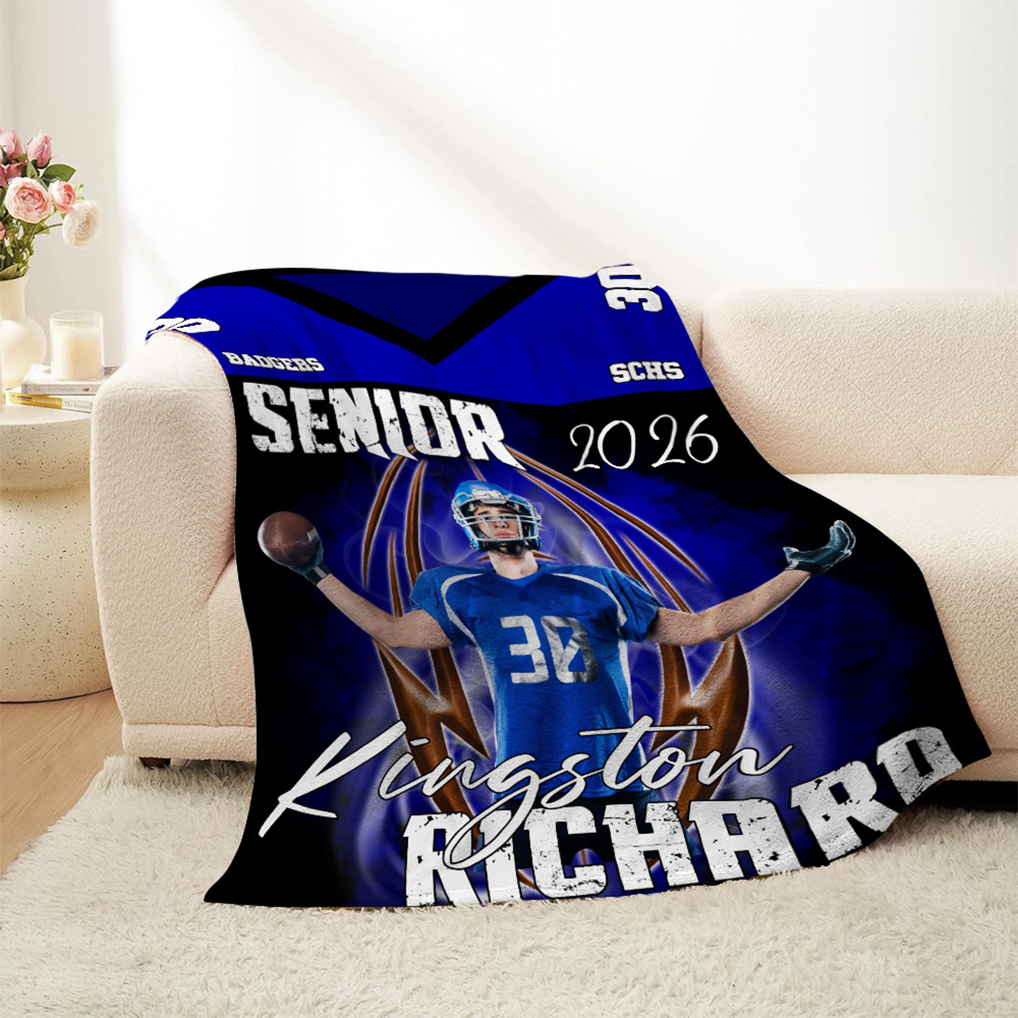 Manta personalizada con foto de un jersey deportivo con nombre y número Día del partido Cumpleaños Graduación Regalo para amantes del deporte