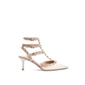 Women's Studded Calf Leather Heel Beige