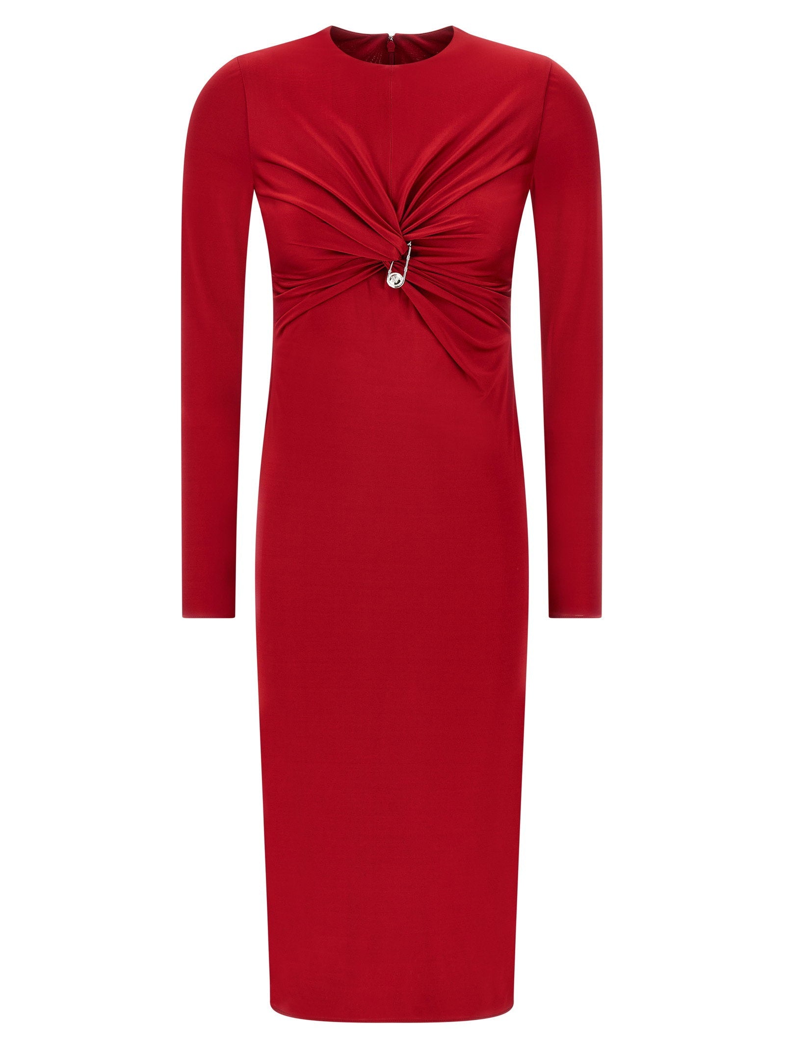 Versace Safety Pin Embellished Dress — Red