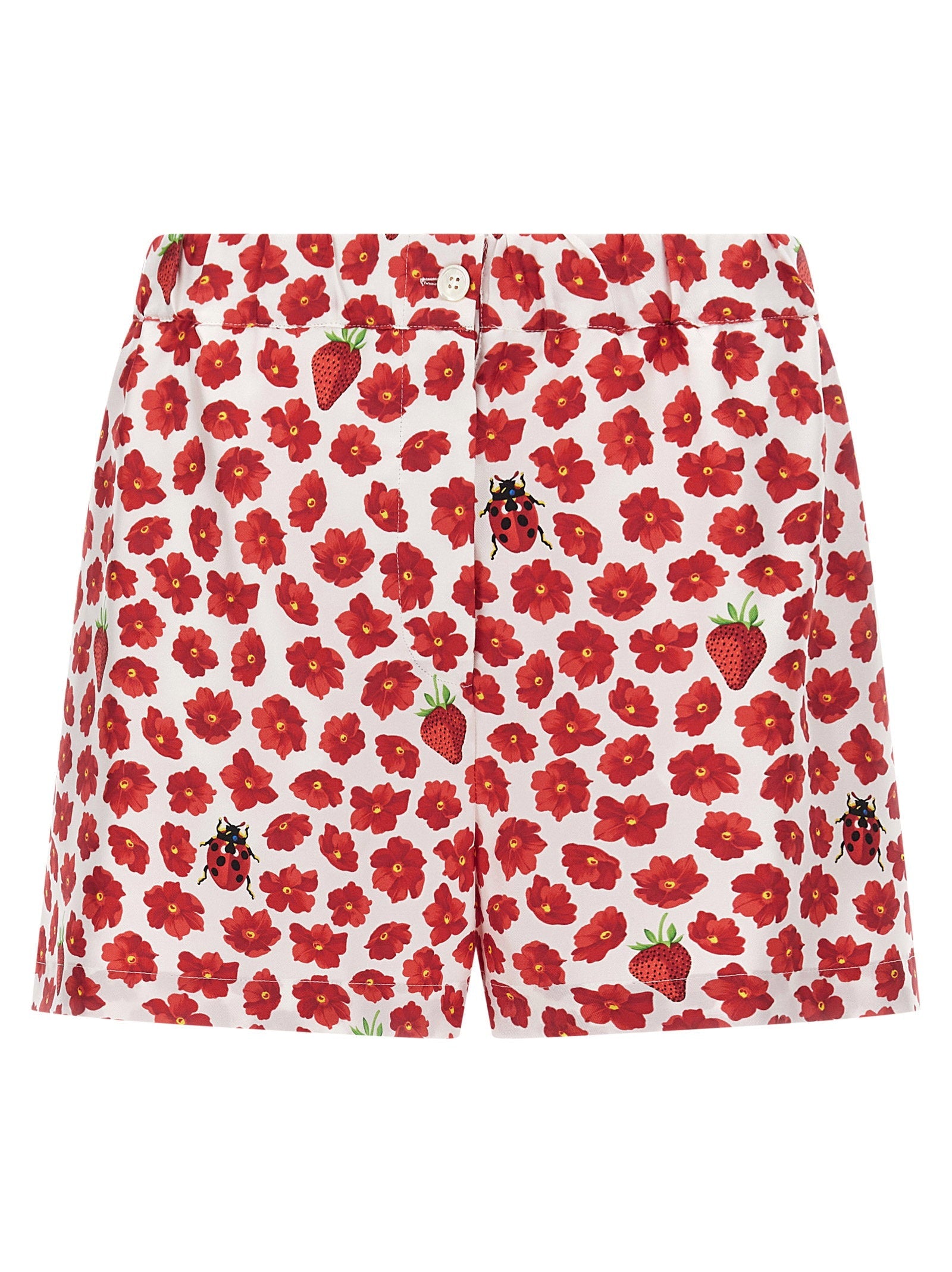 Versace Strawberry Garden Print Silk Shorts — White