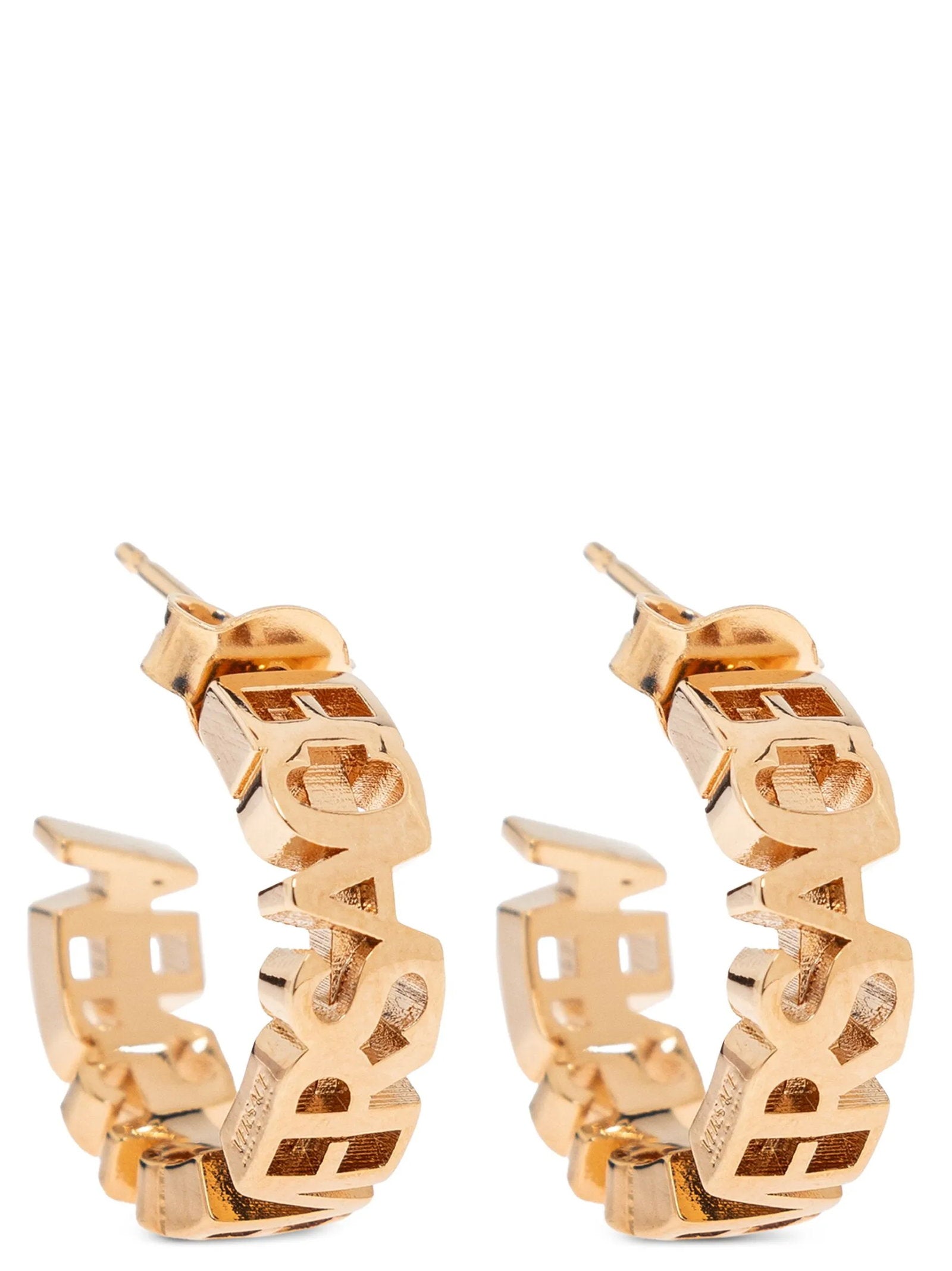 Versace Logo-Embossed Earrings — Gold