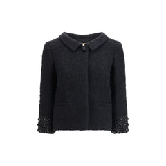 Women's Black Wool Biker Jacket Clothing