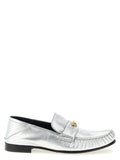 Versace La Medusa Metal-Embellished Laminated Nappa Loafer — Silver