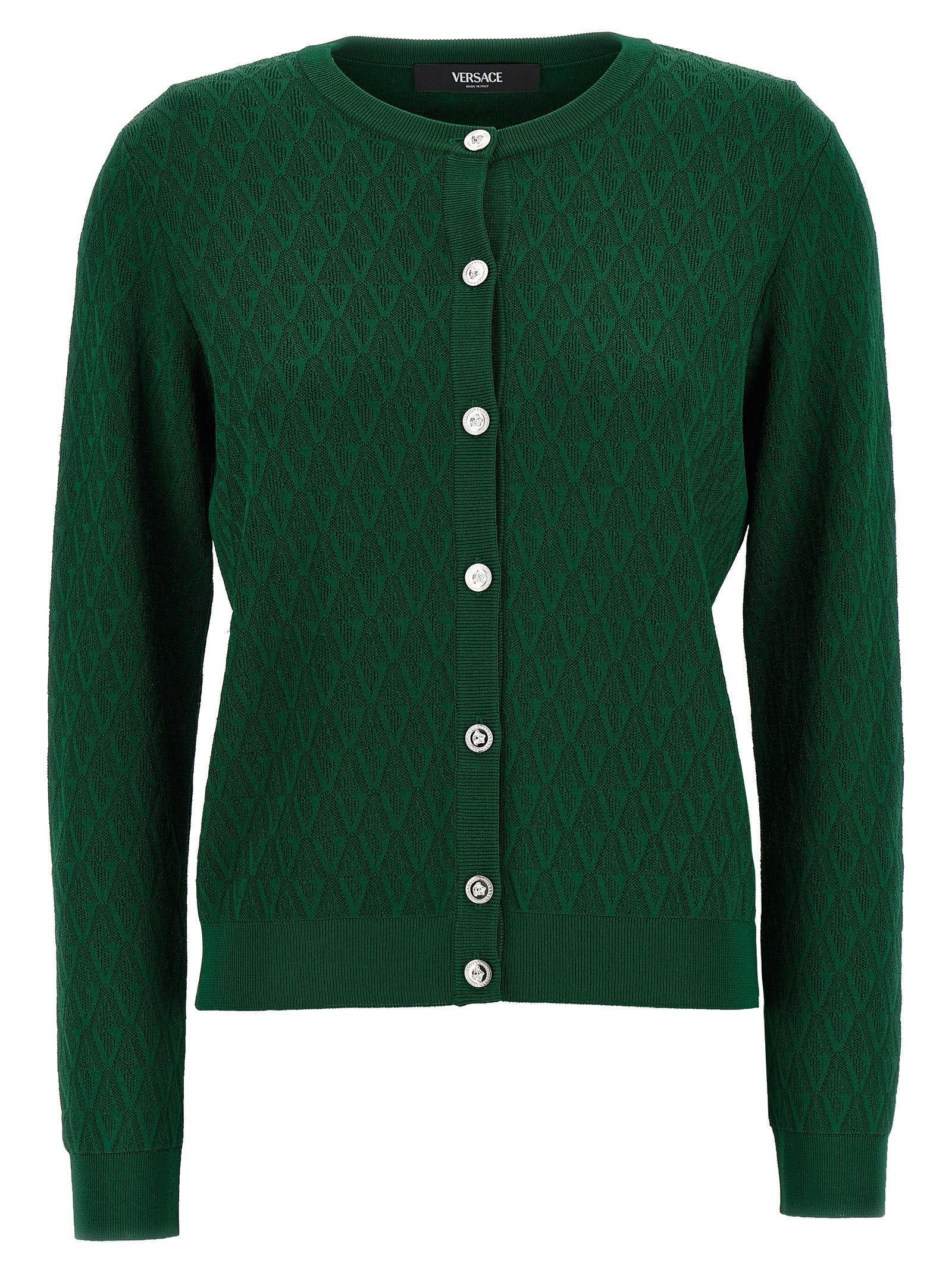 Versace V-Pattern Jacquard Knit Cardigan — green