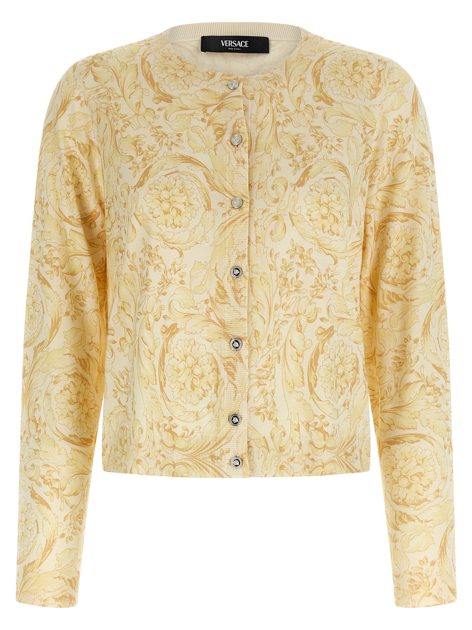 Versace Barocco 92 Print Silk Cardigan — Yellow