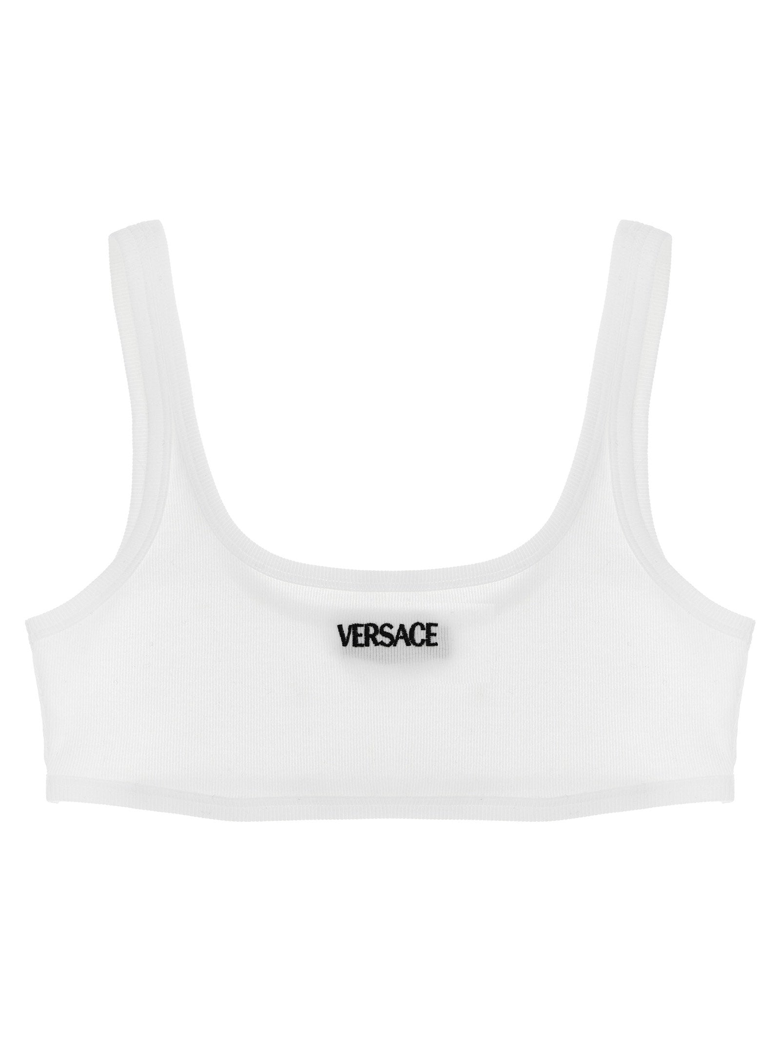 Versace Logo-Embroidered Ribbed Cotton Tank Top — White