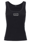 Versace Logo-Embroidered Ribbed Cotton Tank Top — Black