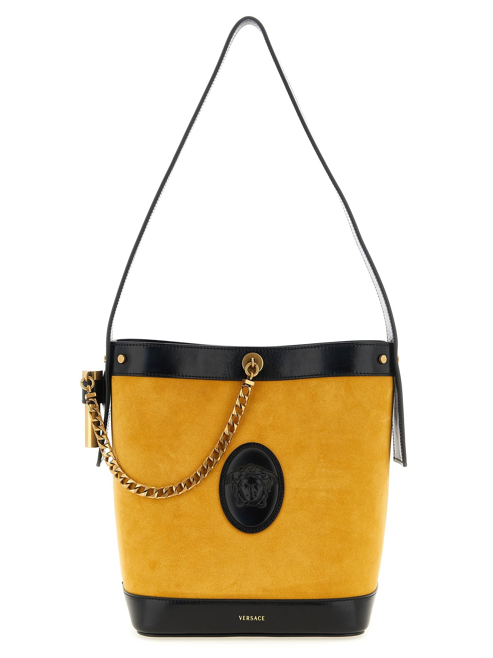 Versace Pivot Bucket Bag — Yellow