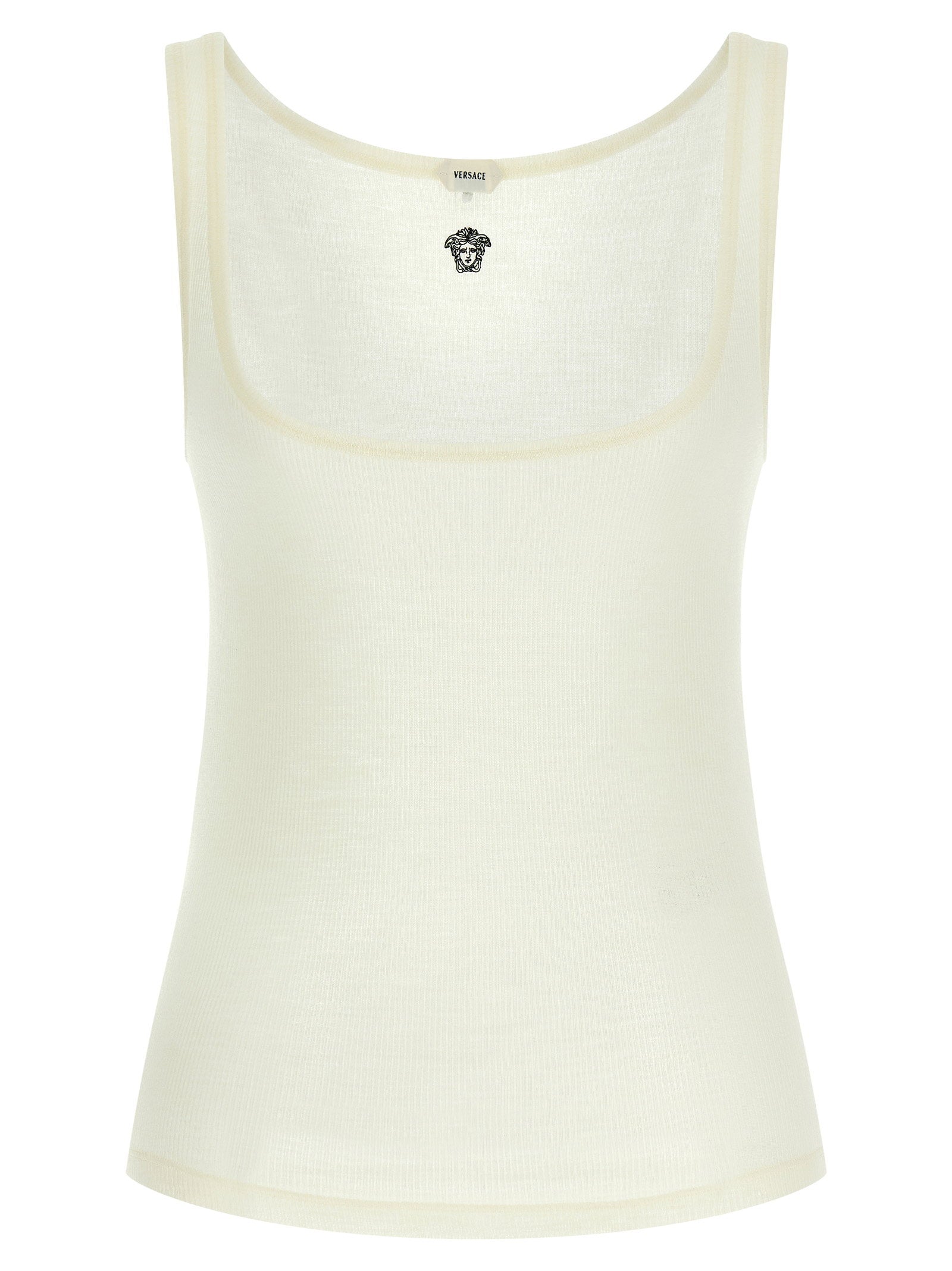 Versace Medusa Embroidered Ribbed Wool Tank Top — White