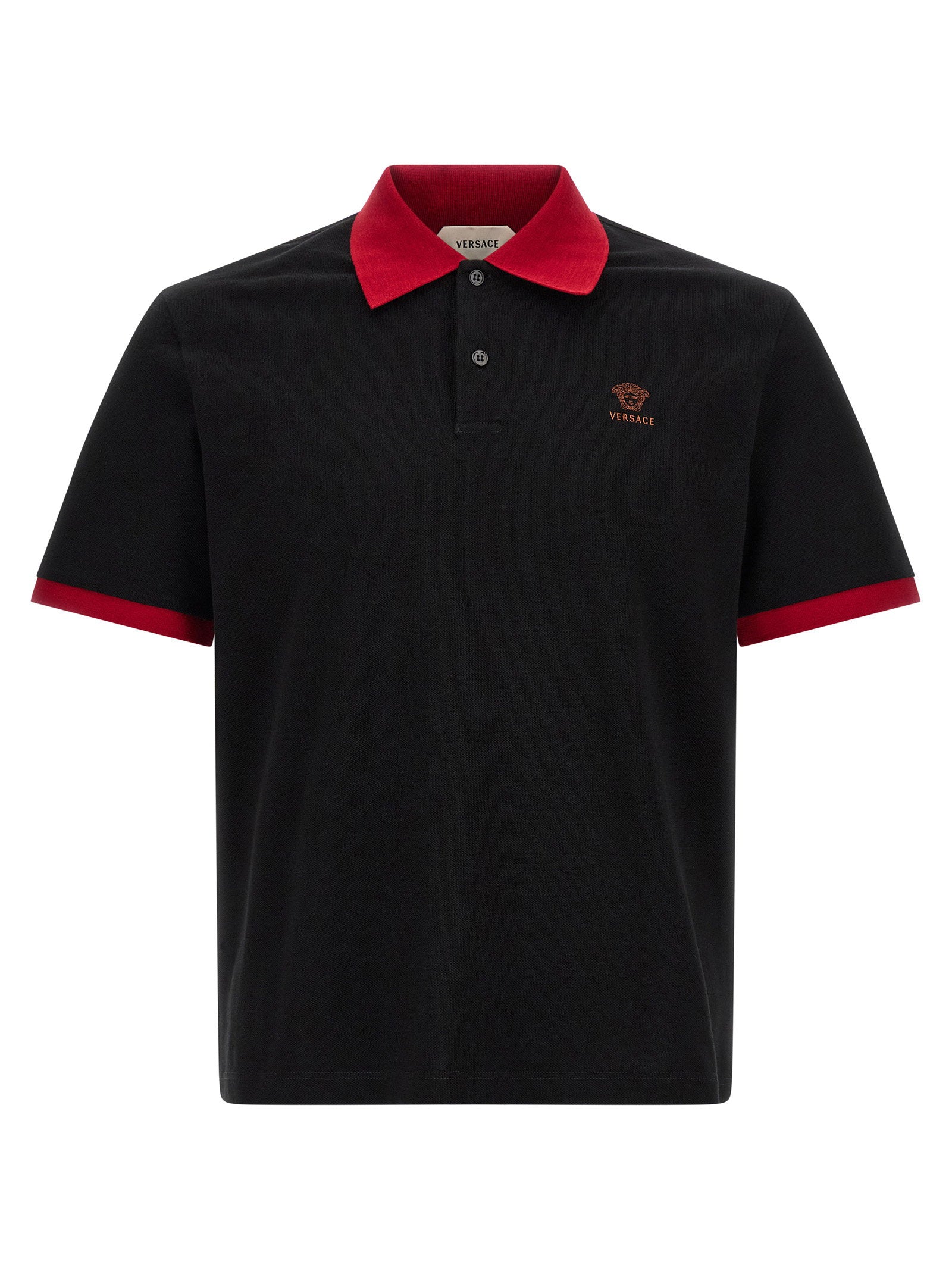 Versace Medusa-Embroidered Cotton Piqué Polo — Black