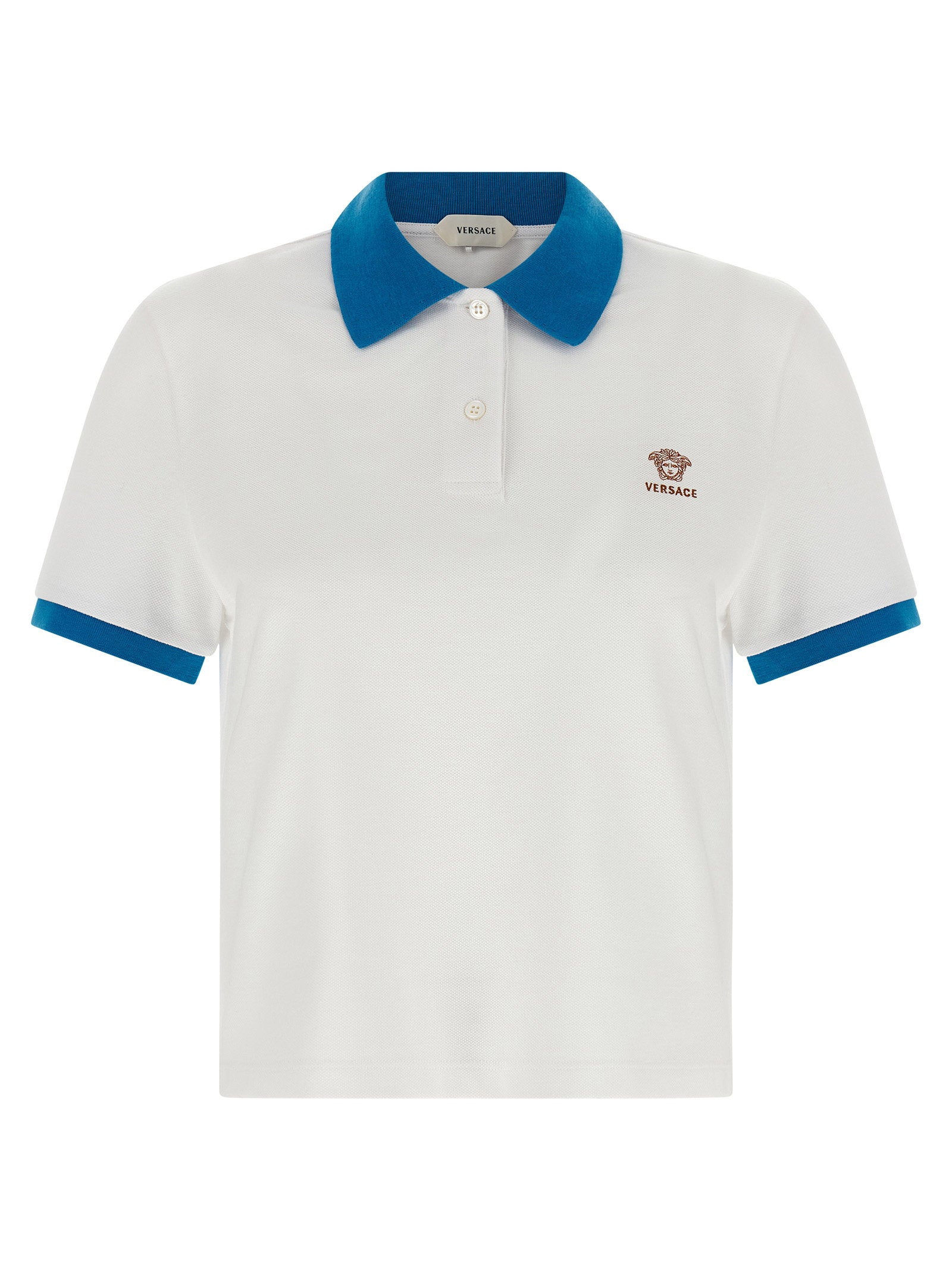 Versace Logo-Embroidered Cotton Piquet Polo Shirt — White
