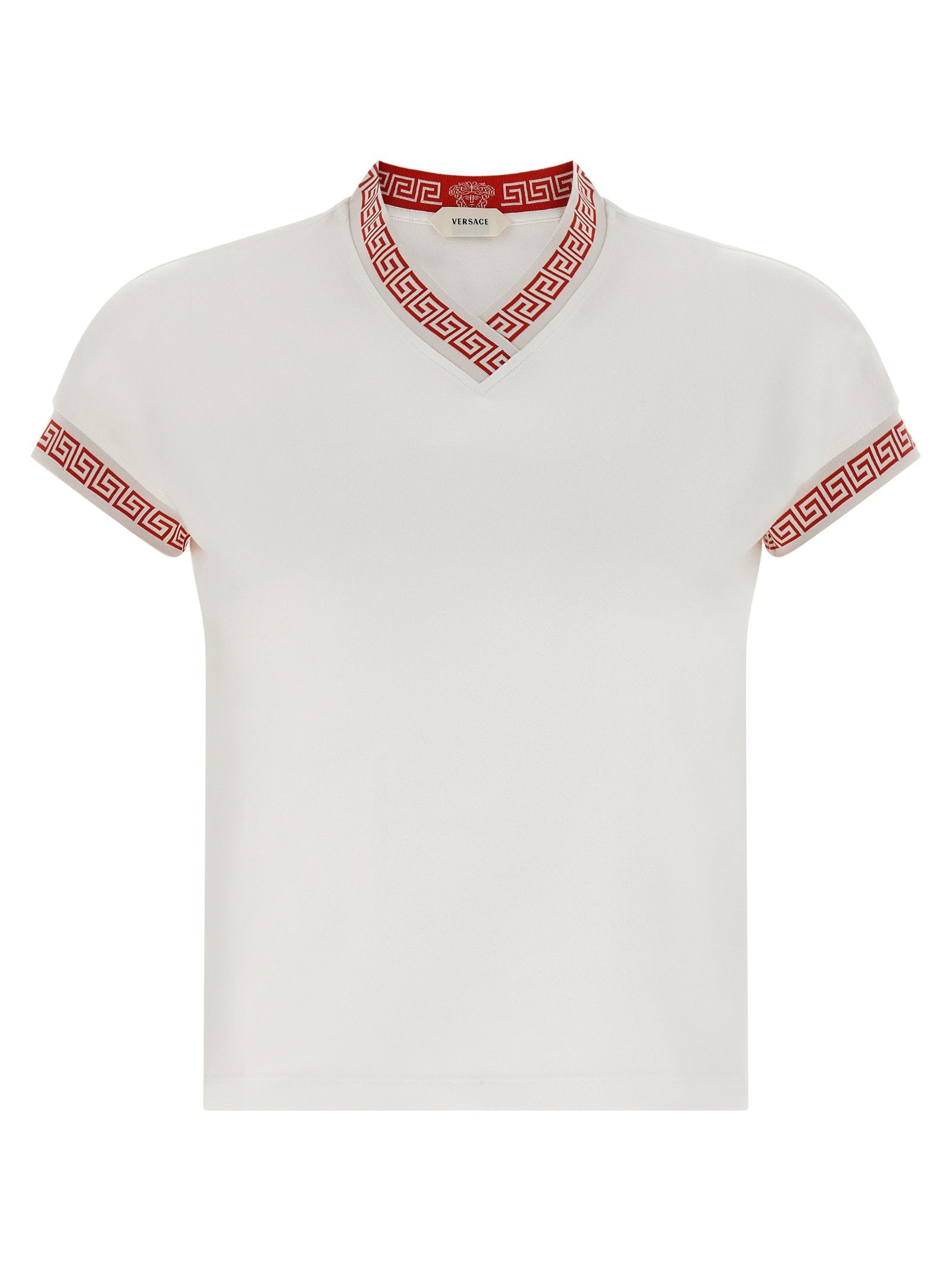 Versace Greca and Medusa Jacquard-Trimmed T-Shirt — White