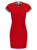 Versace Logo-Embroidered Cotton Knit Dress — Red