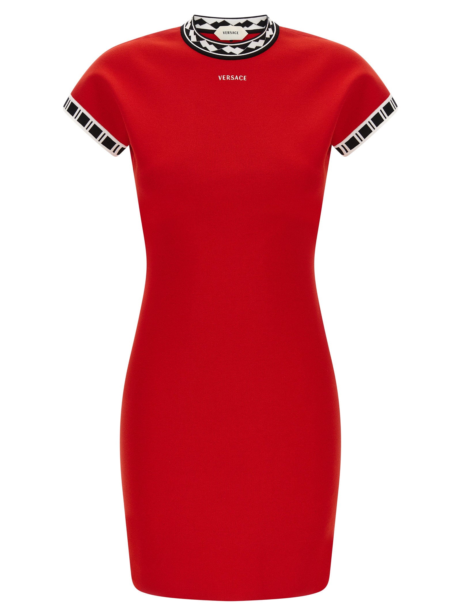 Versace Logo-Embroidered Cotton Knit Dress — Red