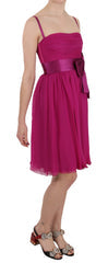 Women's Fuchsia Pink Bow Silk Sleeveless Dress