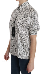 Women's Musical Instrument Print Silk Blouse White