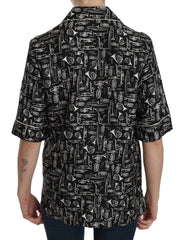 Women's Black Musical Instrument Print Silk Top