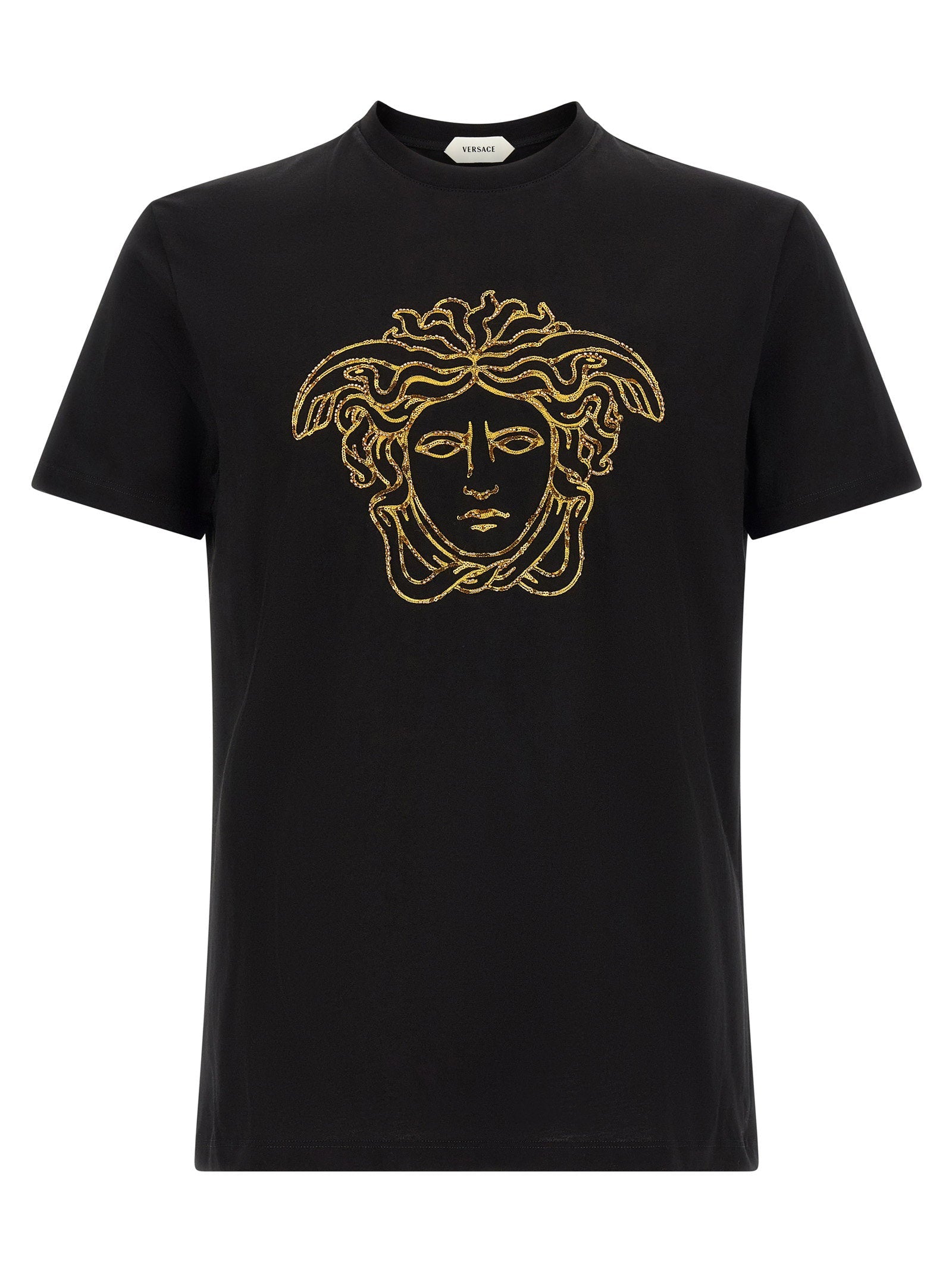 Versace Gold Medusa-Embroidered T-Shirt — Black