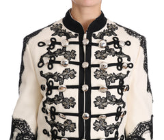 Women's White Wool Black Floral Baroque Jacket Clothing
