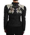 Women's Black Jacquard Crystal Floral Jacket Clothing