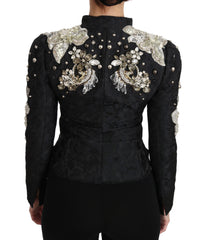 Women's Black Jacquard Crystal Floral Jacket Clothing