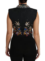Women's Black Crystal Sicily Vest Waistcoat Clothing