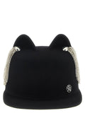 Maison Michel Crystal-Embellished Wool Felt Hat — Black
