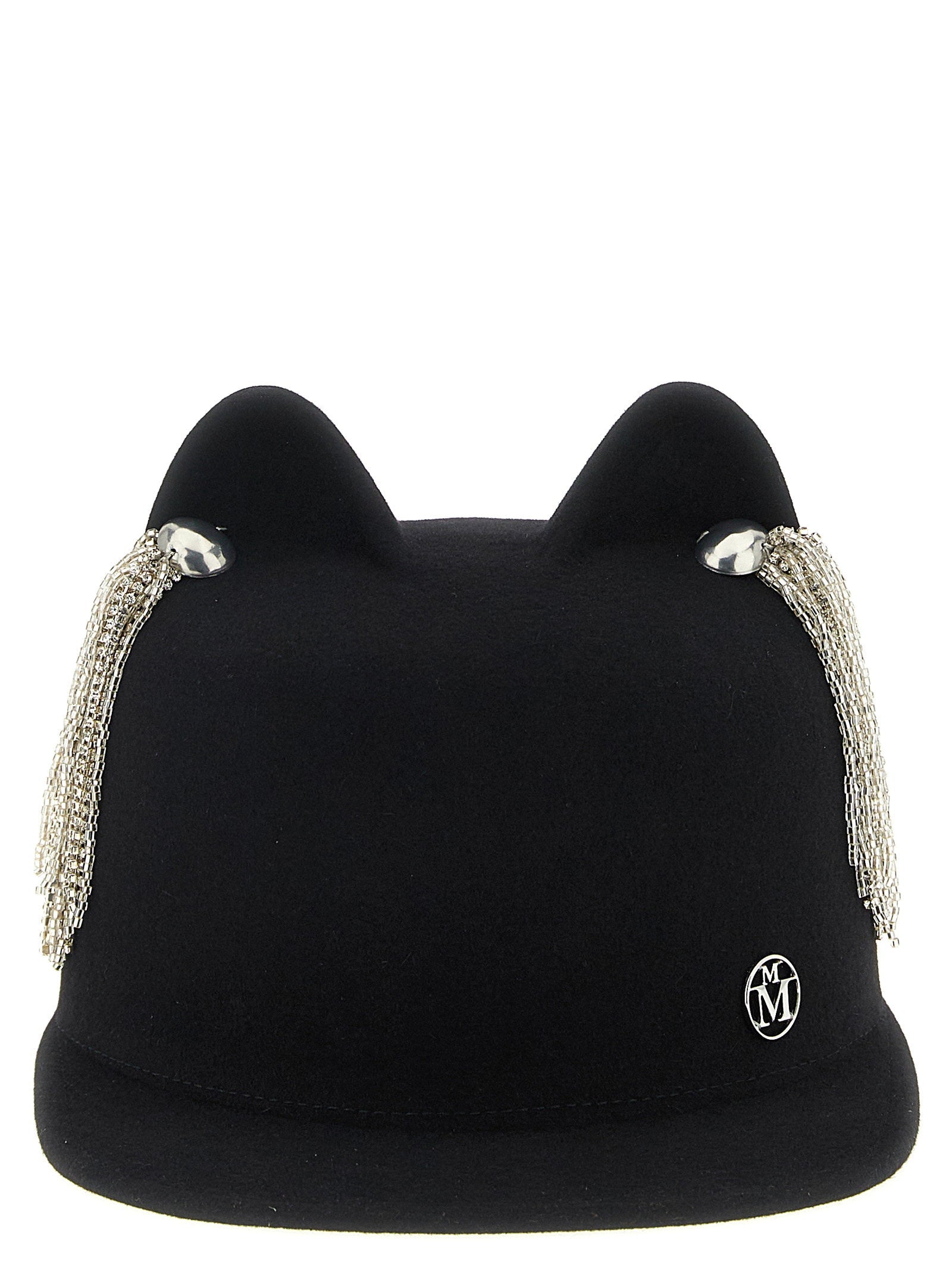 Maison Michel Crystal-Embellished Wool Felt Hat — Black