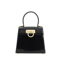 Women's Gancini Plaque Calf Leather Top Handle Bag Black Bos