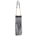 Women's Black And White Leather Textile Shoulder Bag