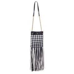 Women's Black And White Leather Textile Shoulder Bag