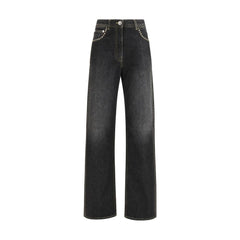 Women's Black Cotton Straight-Leg Jeans Clothing
