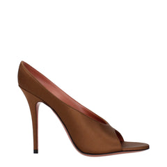 Women's Satin Open-Toe Pump Brown Upper Leather